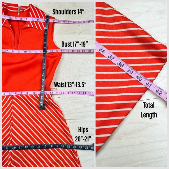 Vintage 1970s Red Striped Sleeveless A-Line Dress - Picture 7 of 8